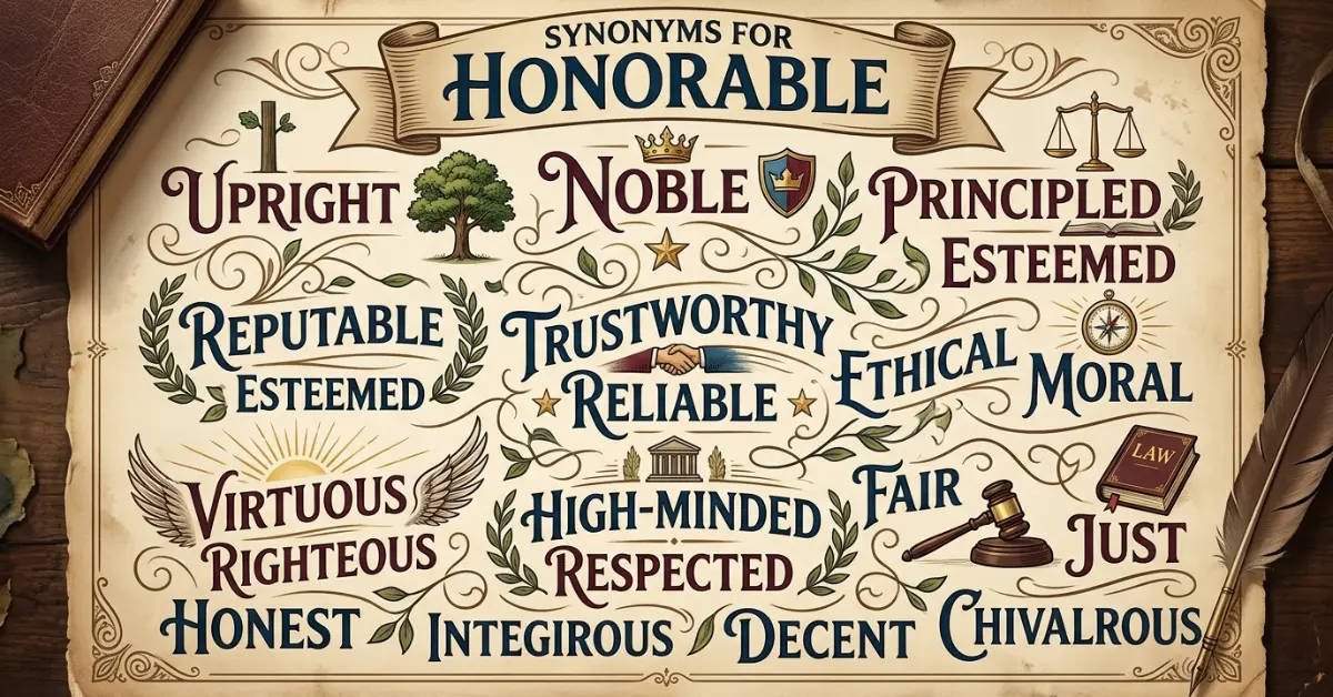 100 Simple Synonyms for “honourable” With Meanings 2026